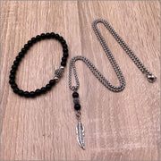 Christopher - סט שרשרת נוצה וצמיד מעוצב